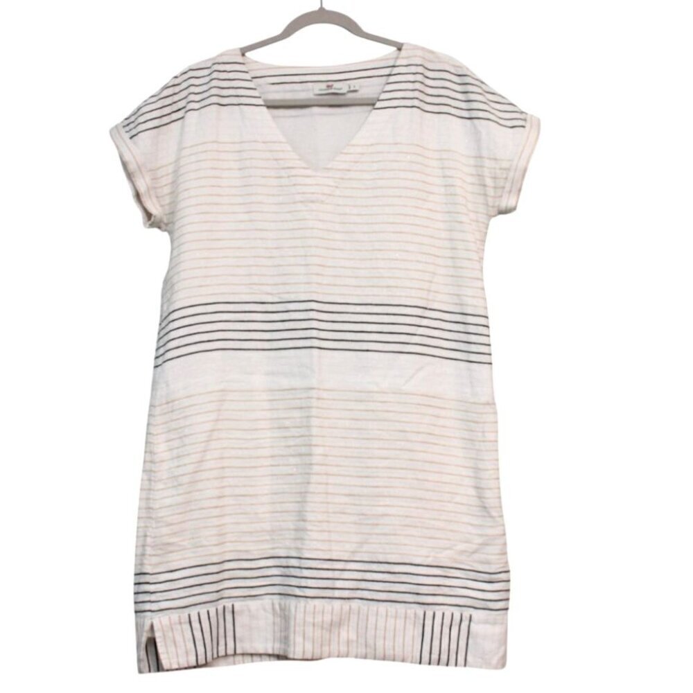 Vineyard Vines Tunic Dress Size 8 Linen Lurex Stripes Boho Beach Preppy Coastal